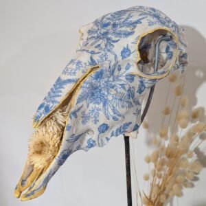 The China Cabinet, Pretty Dead, Bone China, Blue China Skull, Decoupage, Decoupaged bone, Gold Rimmed Skull