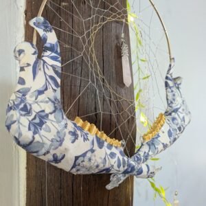 The China Cabinet, Pretty Dead, Bone China, Blue China Jaws, Decoupage, Decoupaged bone, Gold Rimmed Teeth, Jawbone Dreamcatcher