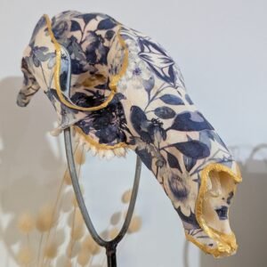 The China Cabinet, Pretty Dead, Bone China, Blue China Skull, Decoupage, Decoupaged bone, Gold Rimmed Skull